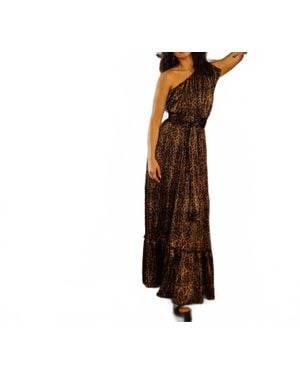 Jennafer Grace Panther Slink Pleated Maxi Dress - Brown