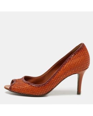 Sergio Rossi Burnt Woven Leather Peep Toe Pumps - Brown