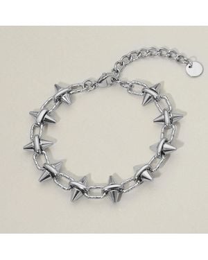 Fashnzfab Stainless Steel Spike Link Chain Bracelet - Metallic