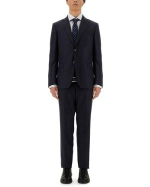 ZEGNA Single-Breasted Wool Suit With Notch Lapel - Blue
