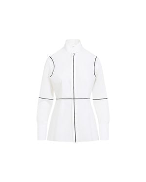 MM6 by Maison Martin Margiela Stand-Up Collar Off- Cotton Shirt With Geometric Stripes - White