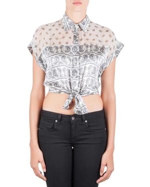 Balmain Paisley Printed Silk Semi-Sheer Tie-Knot Crop Top - White