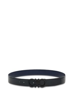 Ferragamo Double Gancini Buckle Leather Belt - Blue