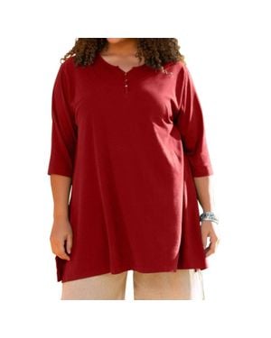 On The Plus Side Jersey Henley 3/4 Sleeve Tunic - Red
