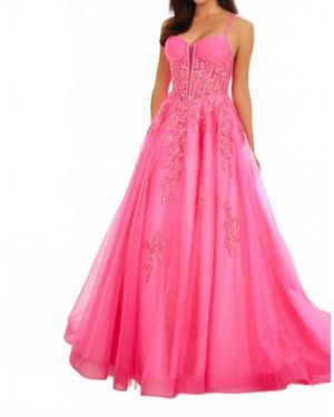 Ellie Wilde Lace Appliques Glitter Tulle Ball Gown - Pink