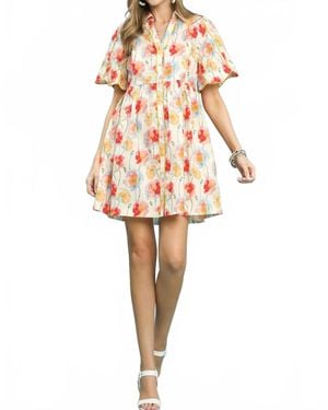 Umgee Floral Print Dress - White