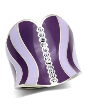 Fashnzfab High Polished (No Plating) Stainless Steel Ring With Top Grade Crystal - Purple