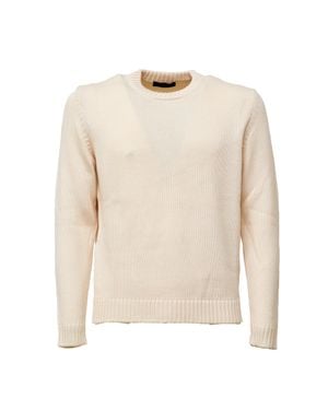 Zanone Slim Fit Long-Sleeve Wool Sweater With Ribbed Details - White