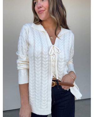 Cozy Co. Cableknit Lace Up Sweater - White