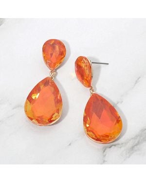 Fashnzfab Teardrop Crystal Rhinestone Evening Earrings - Orange