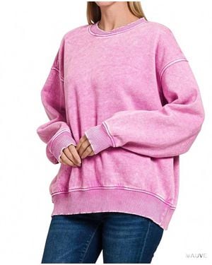 Zenana Acid Wash Oversized Sweatshirt - Pink