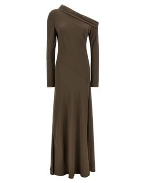 Alberta Ferretti Bare Shoulder Dress - Brown