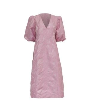 Ganni Puffsleeve Jacquard Midi Dress - Pink
