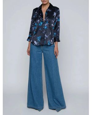 L'Agence Dani Three Quarter Sleeve Blouse - Blue