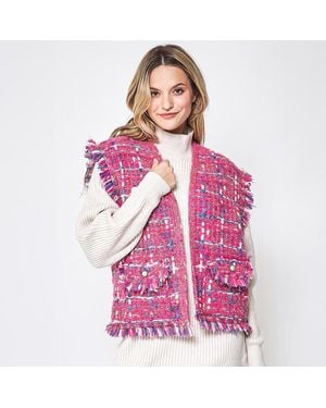 TRUEDAMES Plaid Tweed Vest - Pink