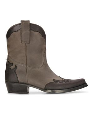 Etor High Western Real Leather Pointed Toe Boots - Brown