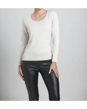 Angel Scoop Neck Long Sleeve Top - White