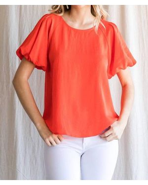 Jodifil Solid U-Neck Short Puffed Sleeved Top - Red