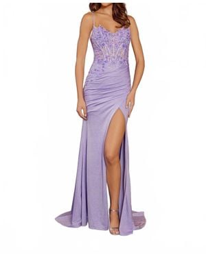 Nox Anabel Embroidered High Slit Gown - Purple
