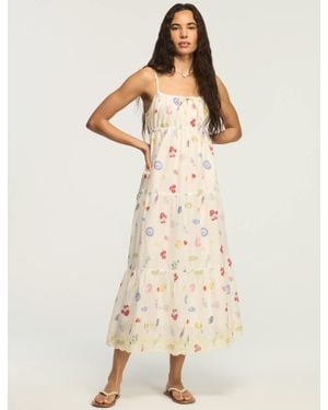 Lucky Brand Printed Eyelet Tiered Midi Dress - Natural