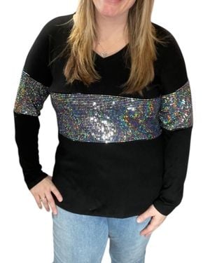 Honeyme V-Neck Long Sleeve Top - Black