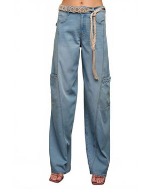 Easel Washed Straight Pants - Blue