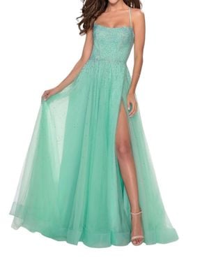 La Femme Heavily Beaded Bodice Prom Dress - Green