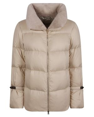 Herno Quilted Padded Down Jacket With Plush Collar And Adjustable Straps - Natural
