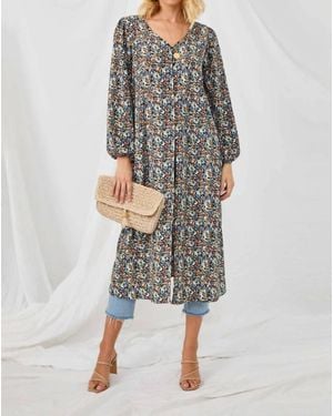 Hayden LA Floral Buttoned Puff Sleeve Duster - Gray