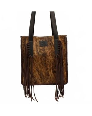 Ariat Scarlett Calf Hair Leather Shoulder Bag Tote With Fringe - Brown
