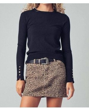 Trend:Notes Luxe Button-Cuff Fitted Knit Top - Blue