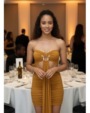 TRUEDAMES Tube Top Mini Dress With Drape Front - Brown