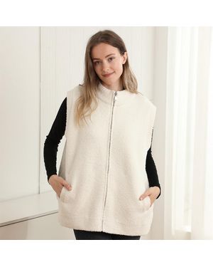 TRUEDAMES Cozy Solid Oversized Zipper Front Pocket Sweater Vest - Natural