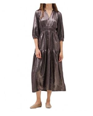 GRADE & GATHER Pleated Waist Shimmer Dress - Brown