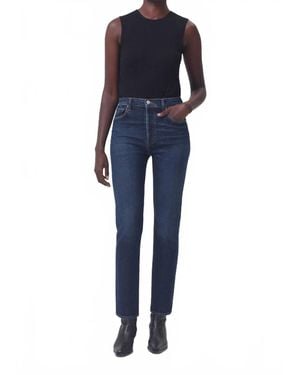 Agolde Riley Long High Rise Straight Jeans - Blue