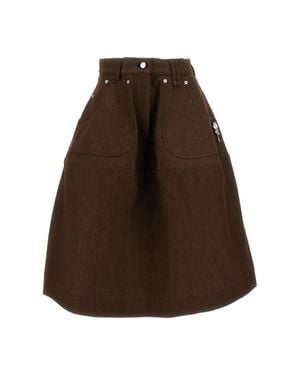Simone Rocha Utility Bustle Cotton Canvas Midi Skirt - Brown