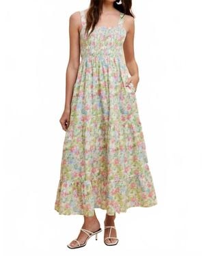 In-Loom Smocked Cotton Floral Maxi Dress - Natural