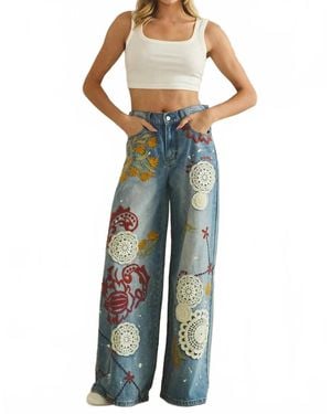 Oli & Hali Embroidered Wide Leg Jeans - Blue