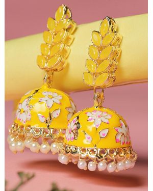 SOH Plated Meenakari Jhumkas Traditional Earrings - Yellow