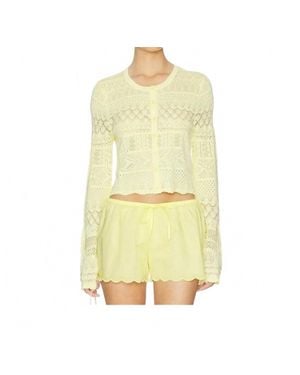 LoveShackFancy Brigette Fine Pointelle Cardigan - Yellow