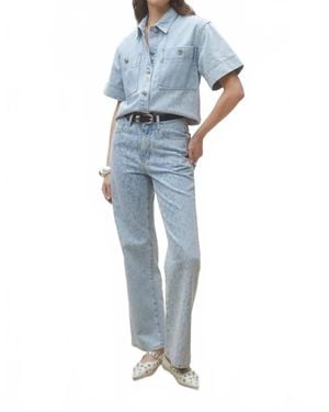 Suncoo Ladji Leopard Print Denim Blouse - Blue