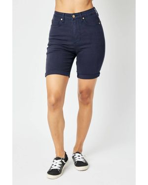 Judy Blue High Waist Garment Dyed Bermuda Shorts - Blue