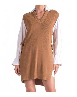 Elan Sweater V-Neck Dress - Brown
