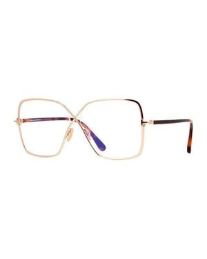 Tom Ford Eyeglasses Square Full Rim, Shiny Rose Frame And Clear Light Block Lens Ft5841-B028 - Brown