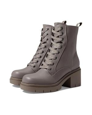 Guess Juel Boots Leather Lug Sole Side Zip Combat Bootie Htat342 - Brown