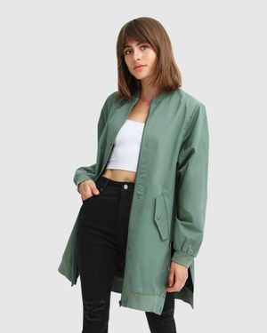 Belle & Bloom Chasing You Long Bomber Jacket - Green
