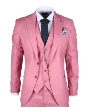 Oliver Tweed Infinity Leather 3 Piece Tailored Fit Party Suit Race Day - Pink