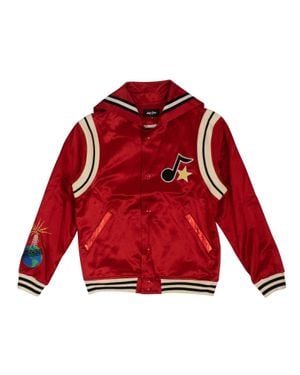Just Don Satin Logo Cape Varsity Jacket - Red