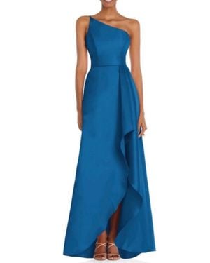 Alfred Sung One-Shoulder Twill High-Low Gown - Blue