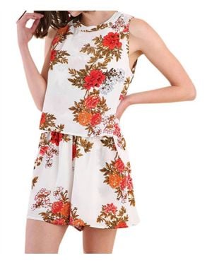 Umgee Floral Pocket Romper - Red